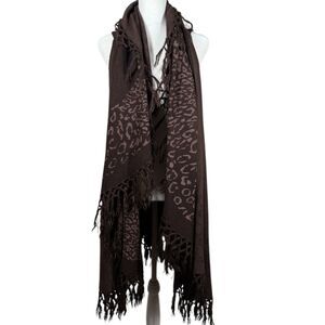 Raj Womens Brown Animal Print Fringe Cardigan One Size Western Oversized